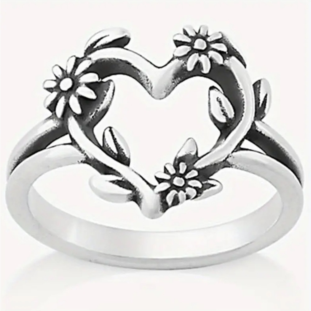 Silver Floral Heart Ring